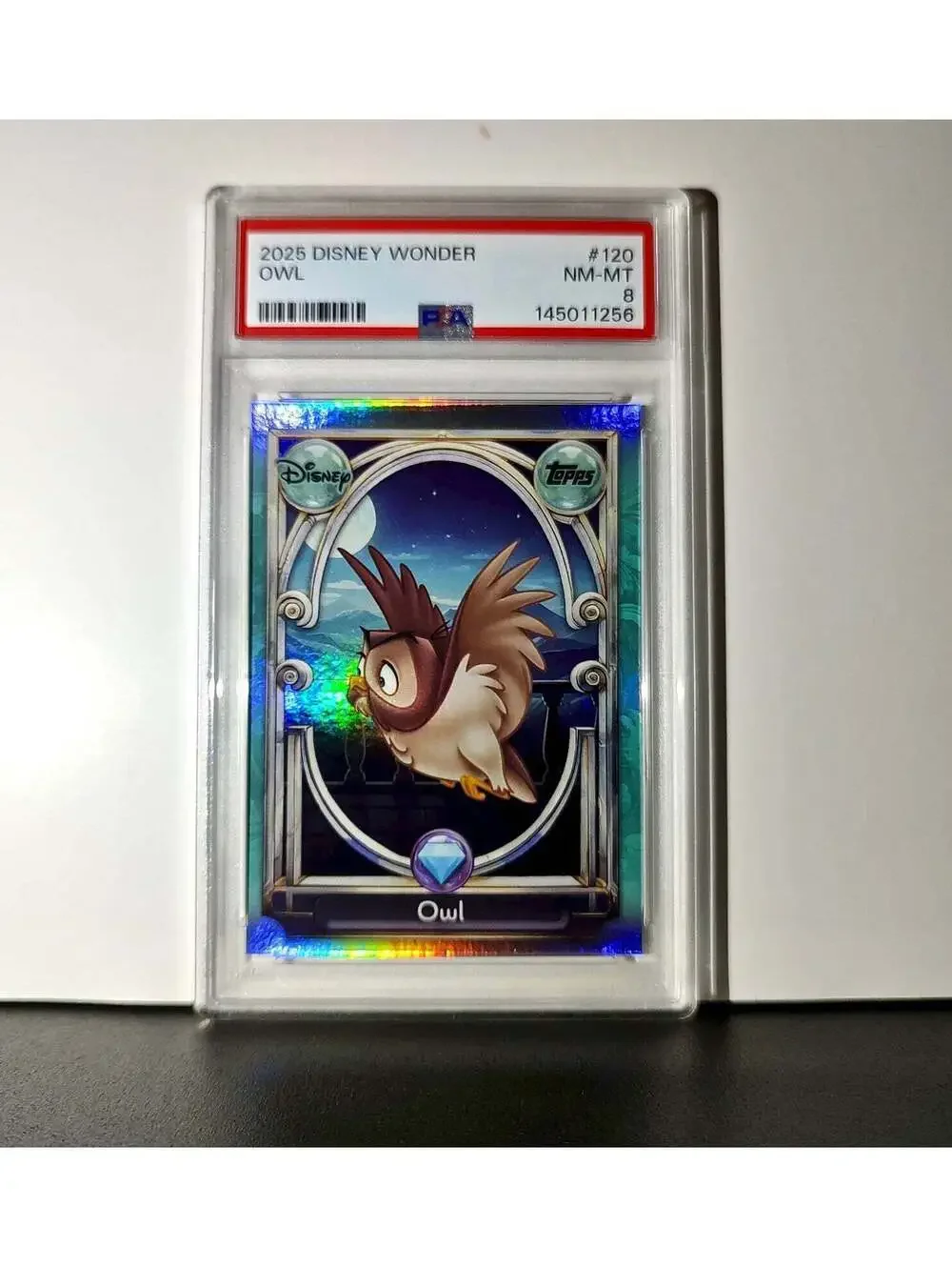 Owl 2025 Topps Disney Wonder #120 Diamond Card Sleeping Beauty PSA 8